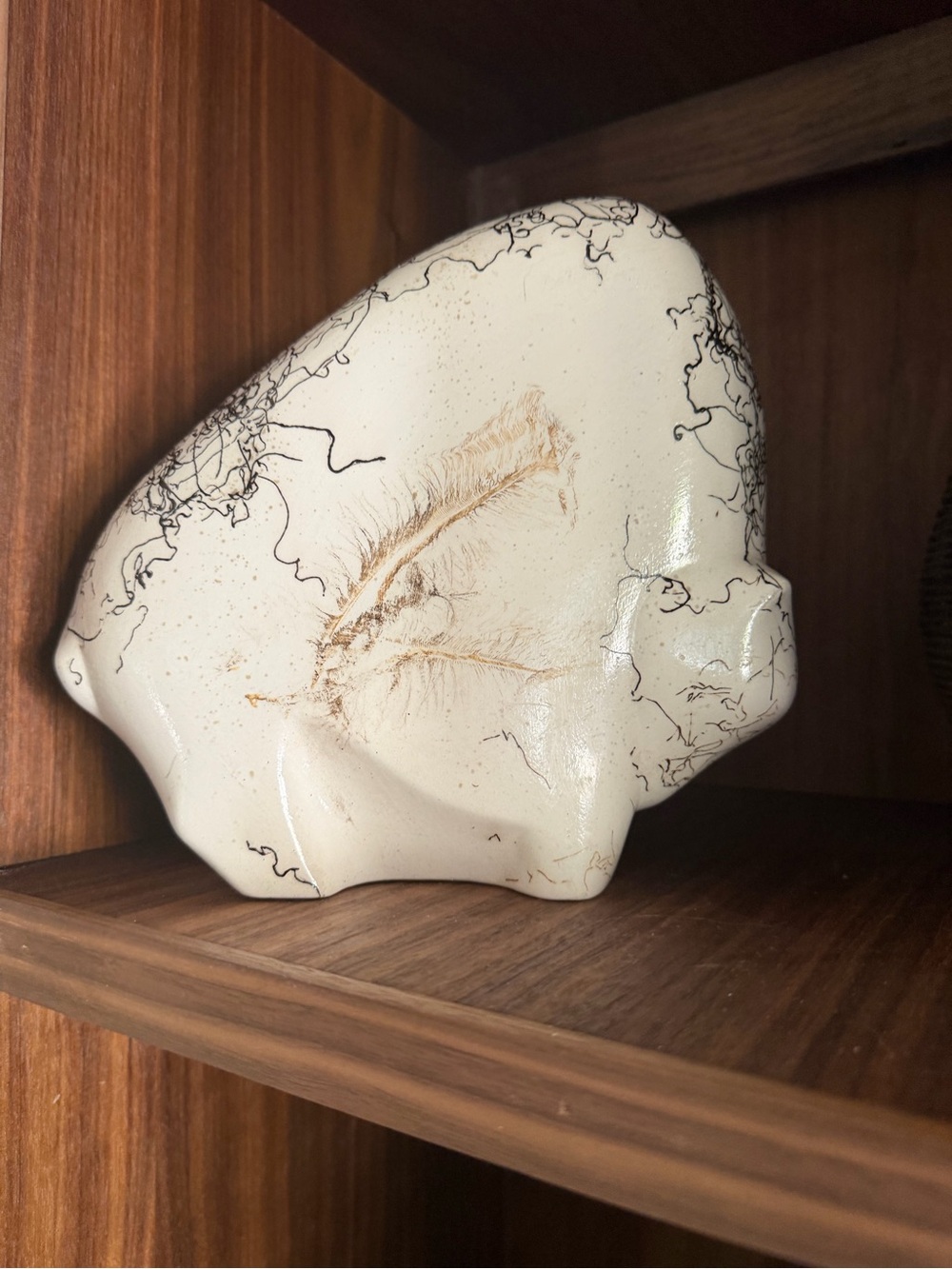 Ceramic buffalo shaped horsehair pottery sculpture